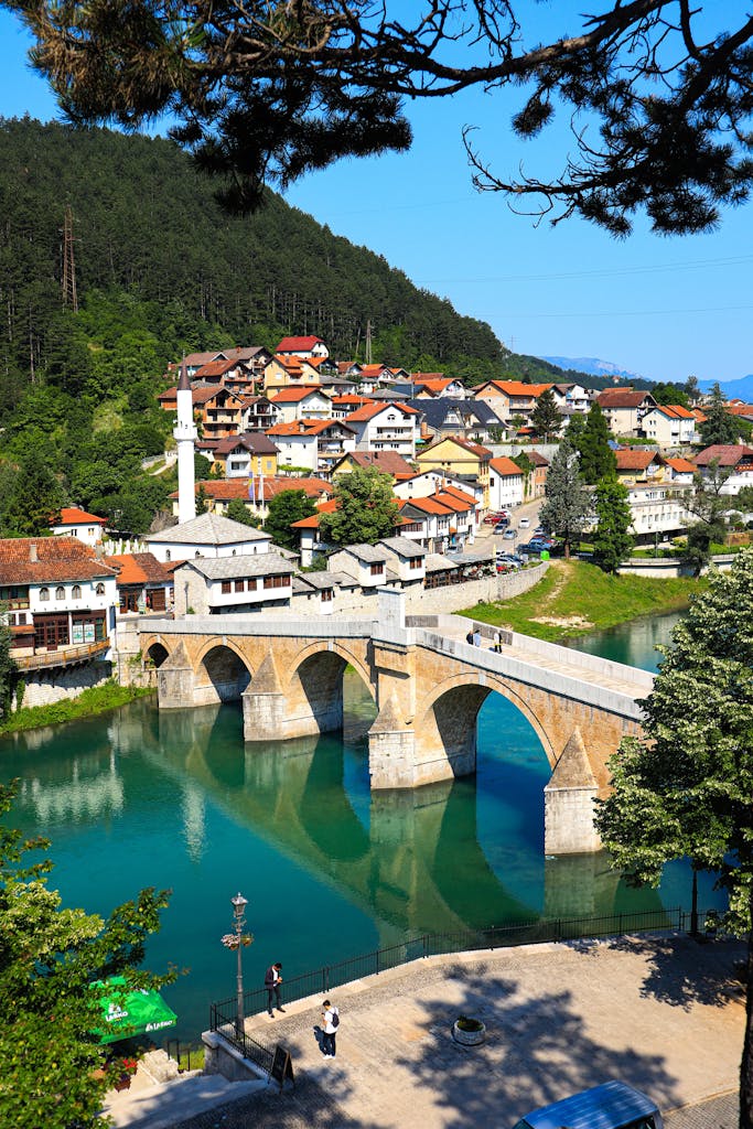 Konjic Cityscape with Stara Cuprija Bridge